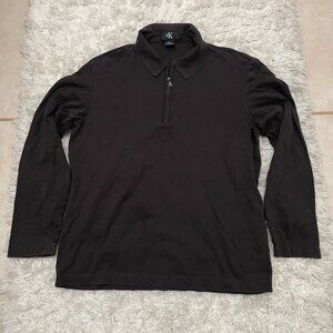 CALVIN KLEIN Womens Medium Quarter Zip Brown Collared Long Sleeve Sweatshirt